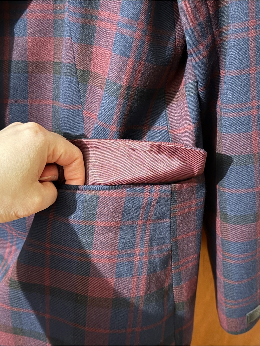 NWOT Scotch & Soda Navy and Burgundy Plaid Blazer - Size M - Picture 8 of 14